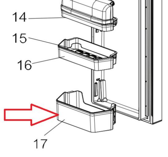 Picture of Bottom Door Shelf - Left side. For MITSUBISHI REFRIGERATOR