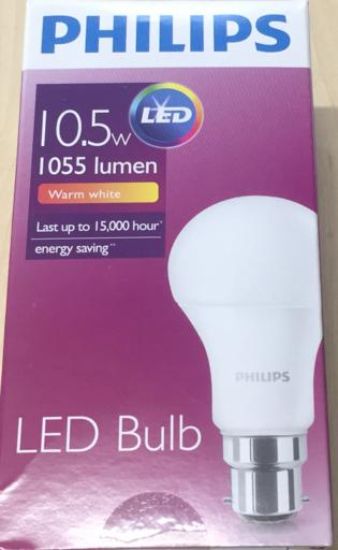 Picture of B22 LED. 10.5 Watt Warm White Light Bulb